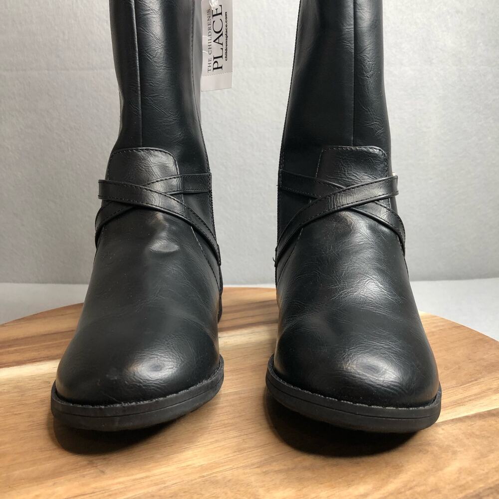 Childrens Place NWT Girl Buckle Tall Boots Black Size 4 Side Zipper Faux Leather - Picture 7 of 8